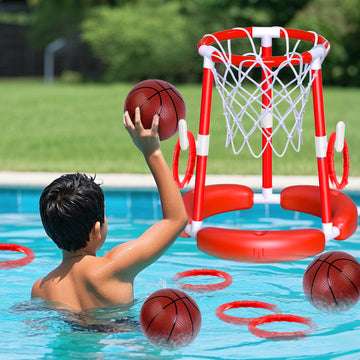 AuroTops Pool Basketball Hoop,2-in-1 Floating Basketball Hoop for Pool Games & Ring Toss Games for Kids,Summer Pool Toys,Family 