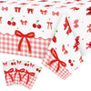 ArianQicult 3Pcs Bow Party Tablecloths - Red Cherry Party Table Covers Decorations Coquette Bow Rectangular Plastic Disposable T