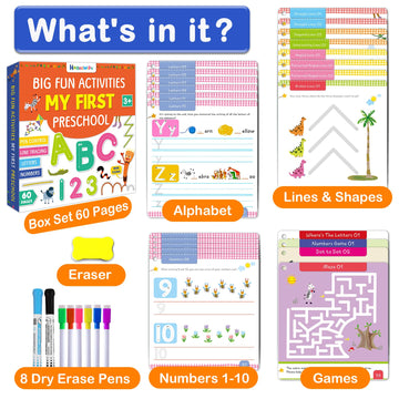 Hoqeewipe Preschool Learning Activities Line Tracing Number Letter For Kids, Wipe Clean Preschool Pre K Workbook Educational Gam