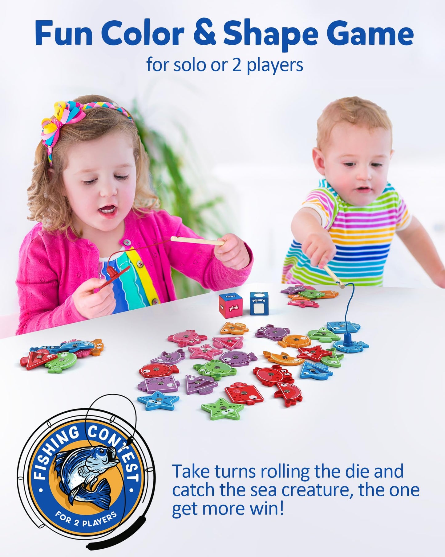 Coogam Wooden Magnetic Fishing Game for Toddlers, Fine Motor Skills, Medium, Colorful, Educational Gift for Ages 3-5