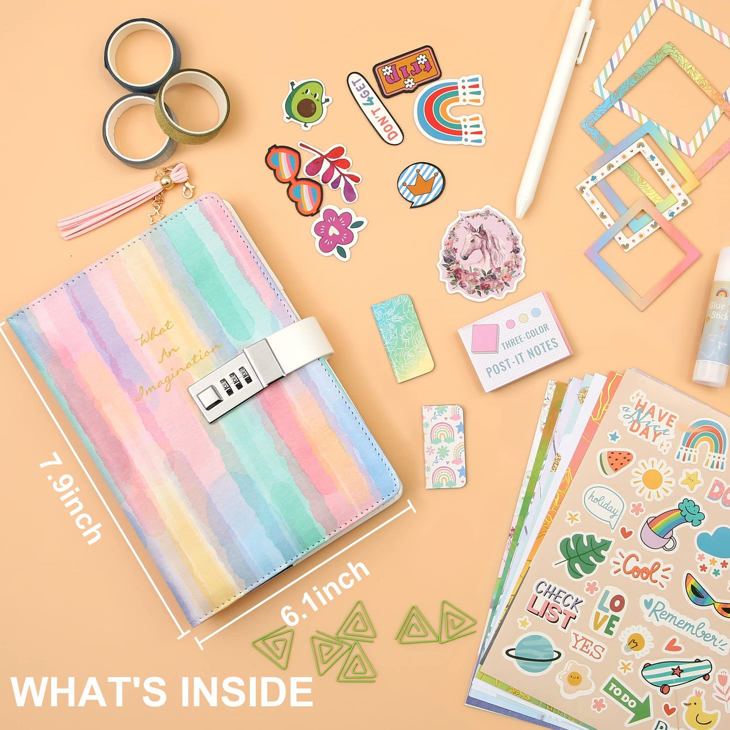 CAGIE DIY Journal Set for Girls Age 8-12, Gifts for 9-11 Year Olds, Diary with Lock, Personalize and Decorate Scrapbooks Kit