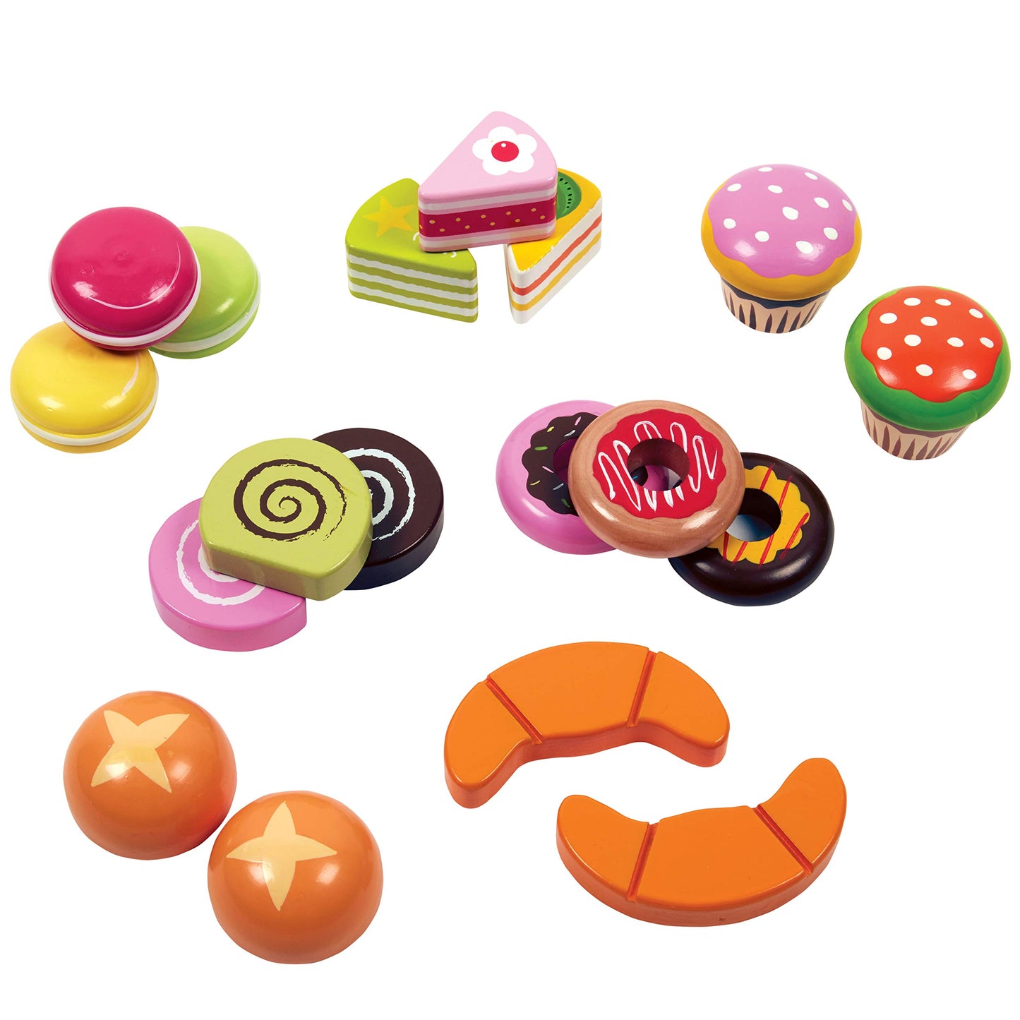 Wooden Bakery Playset Pretend Stand for Kids - 25 Piece Bake Shop Counter w Food, Chalkboard, Cash Register, Trays - Durable Con