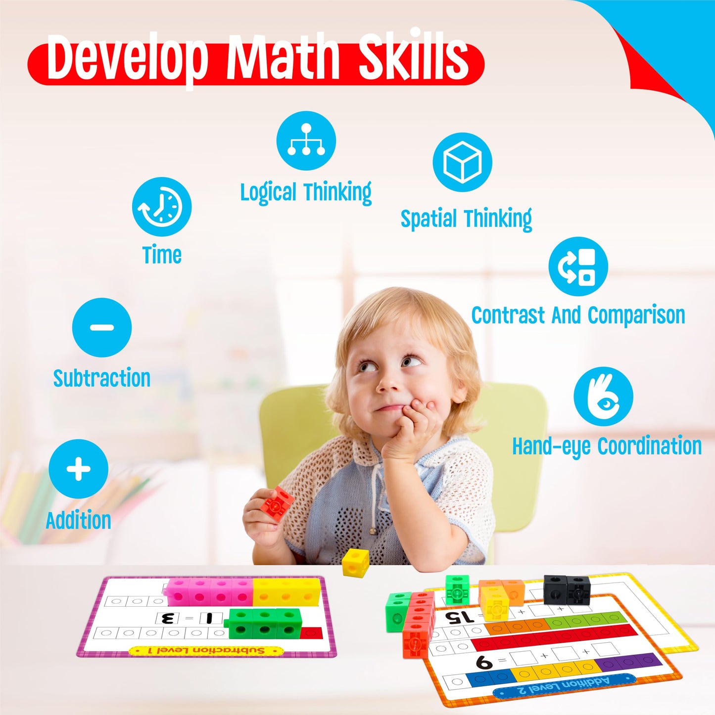 SpriteGru Math Linking Cubes Set - 100 Multicolor Plastic Counting Blocks with 30 Activities, Model Gru546, Small Size, Fun & Educational