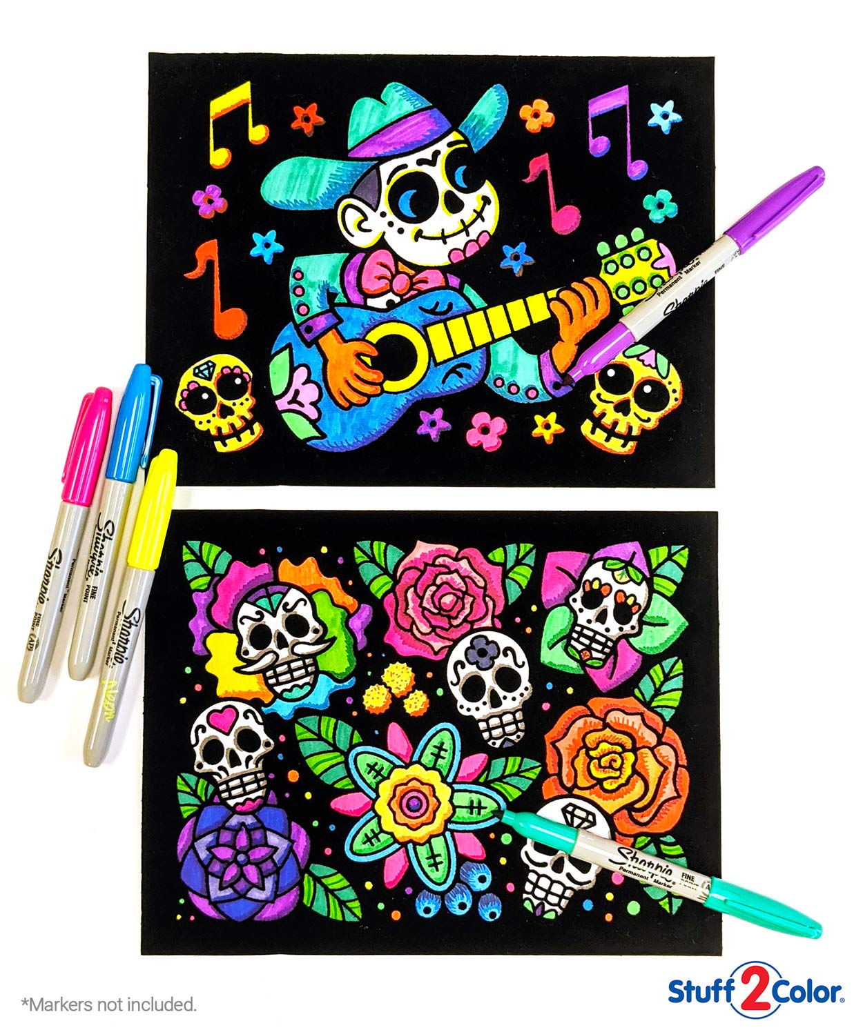 Super Pack of 18 Fuzzy Velvet Coloring Posters (Kids Themed - Day of the Dead) - Halloween and Dia de Los Muertos Coloring Craft