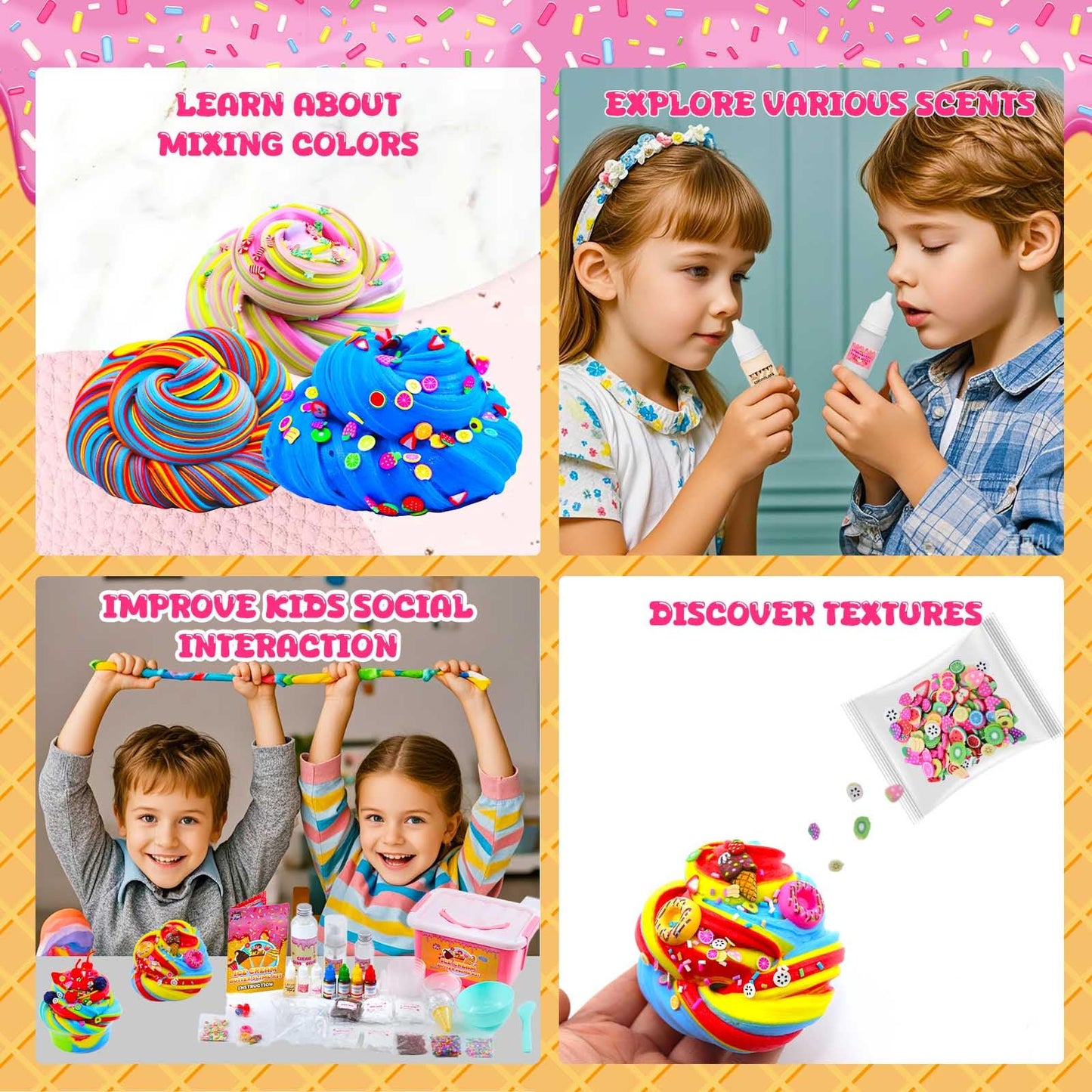 Mini Ice Cream Slime Kit For Girls, Fluffy Butter Slime Making Kit, Diy Slime Kit With 30+ Pieces For Ages 8-12, Fun Holiday Gif