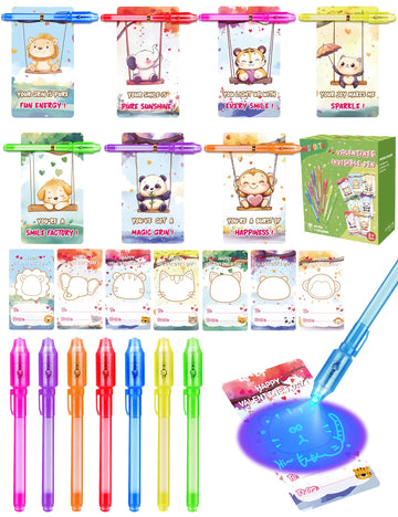 28 Pcs Valentines Day Cards for Kids School With Invisible Ink Pens, Valentines Day Gifts for Kids, Valentines Exchange Gifts fo