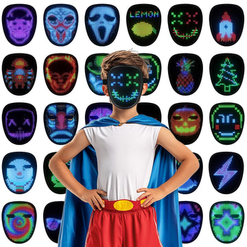 Envyvip Rechargeable LED Mask for Teen Boys & Girls, Gesture Control Halloween Costume Mask Kids Birthday Gifts, 30 Static + 40 