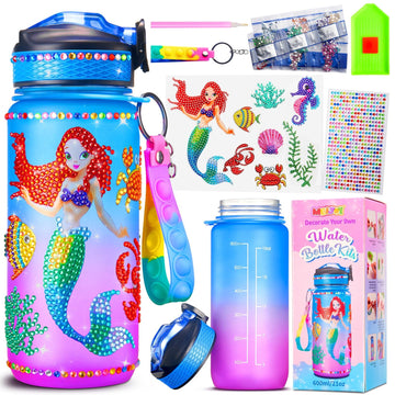 Meijoy Decorate Your Own Water Bottle Kits For Girls - Kids Water Bottle Birthday Gifts For 4 5 6 7 8-12 Year Old Girl Diy Unicorn Birthday Decorations Arts And Crafts For Kids (Mermaid)