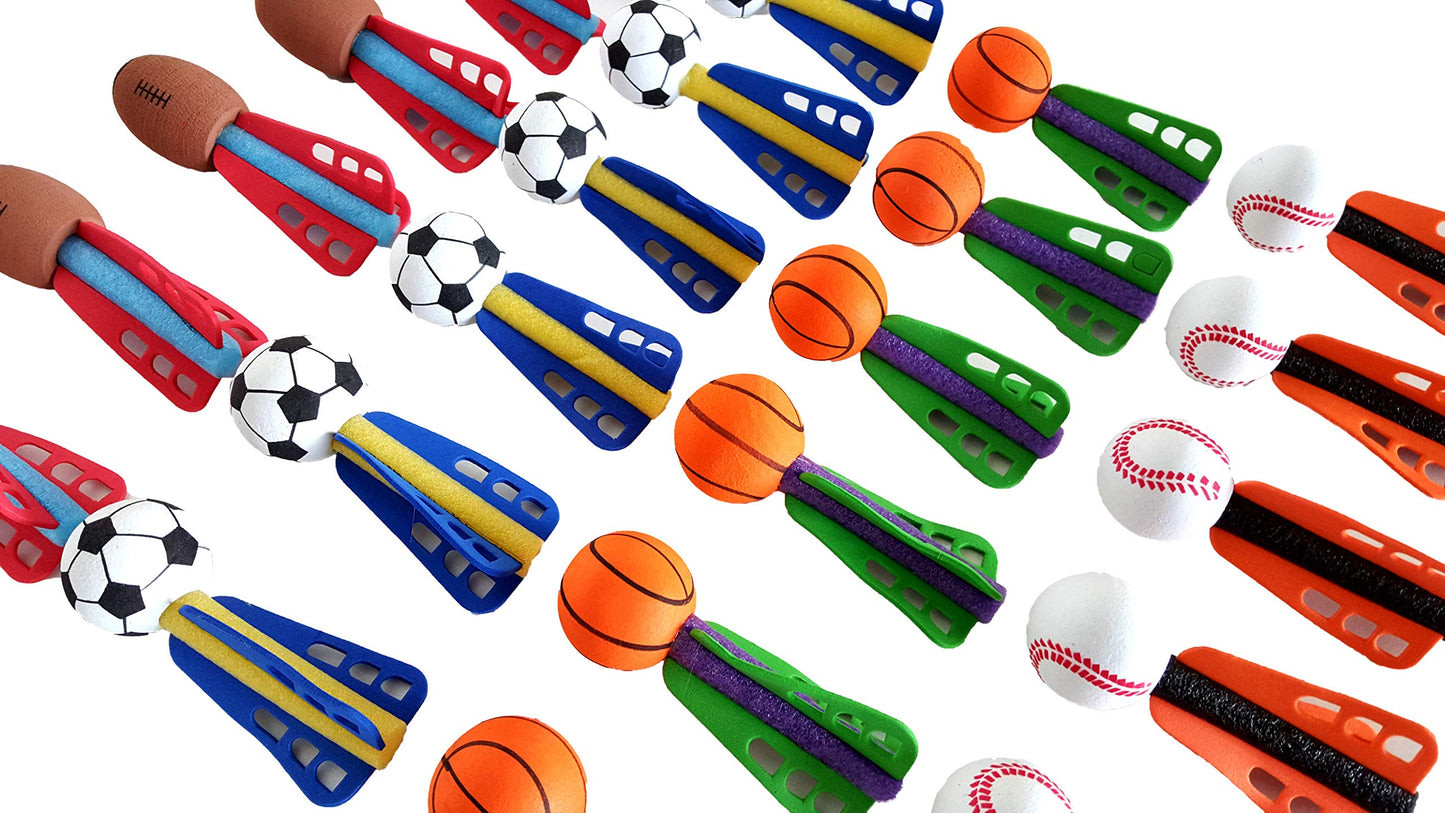 Dondor Enterprises Mini Foam Sports Ball Rocket Launcher Party Favors, Basketball, Baseball, Soccer, Football Foam Rocket Party