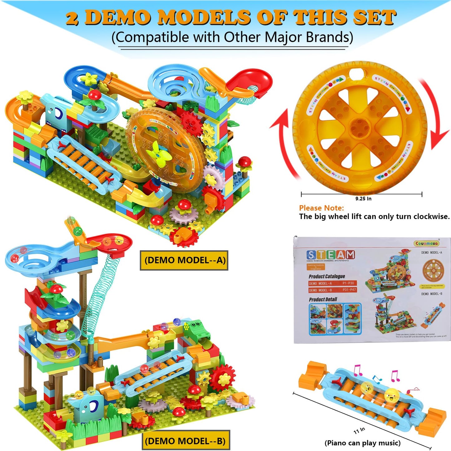 COUOMOXA Marble Run Building Blocks - Montessori STEM Toys for Kids 4-8, Classic Color, Ideal Christmas & Birthday Gifts