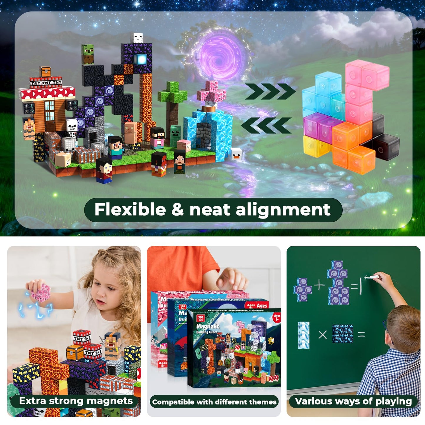 ToyUnited 300PCS Magnetic Blocks - Magnet Building Blocks, Stacking Magents Cubes Toys Adventure Set Theme, STEM Montessori Sens