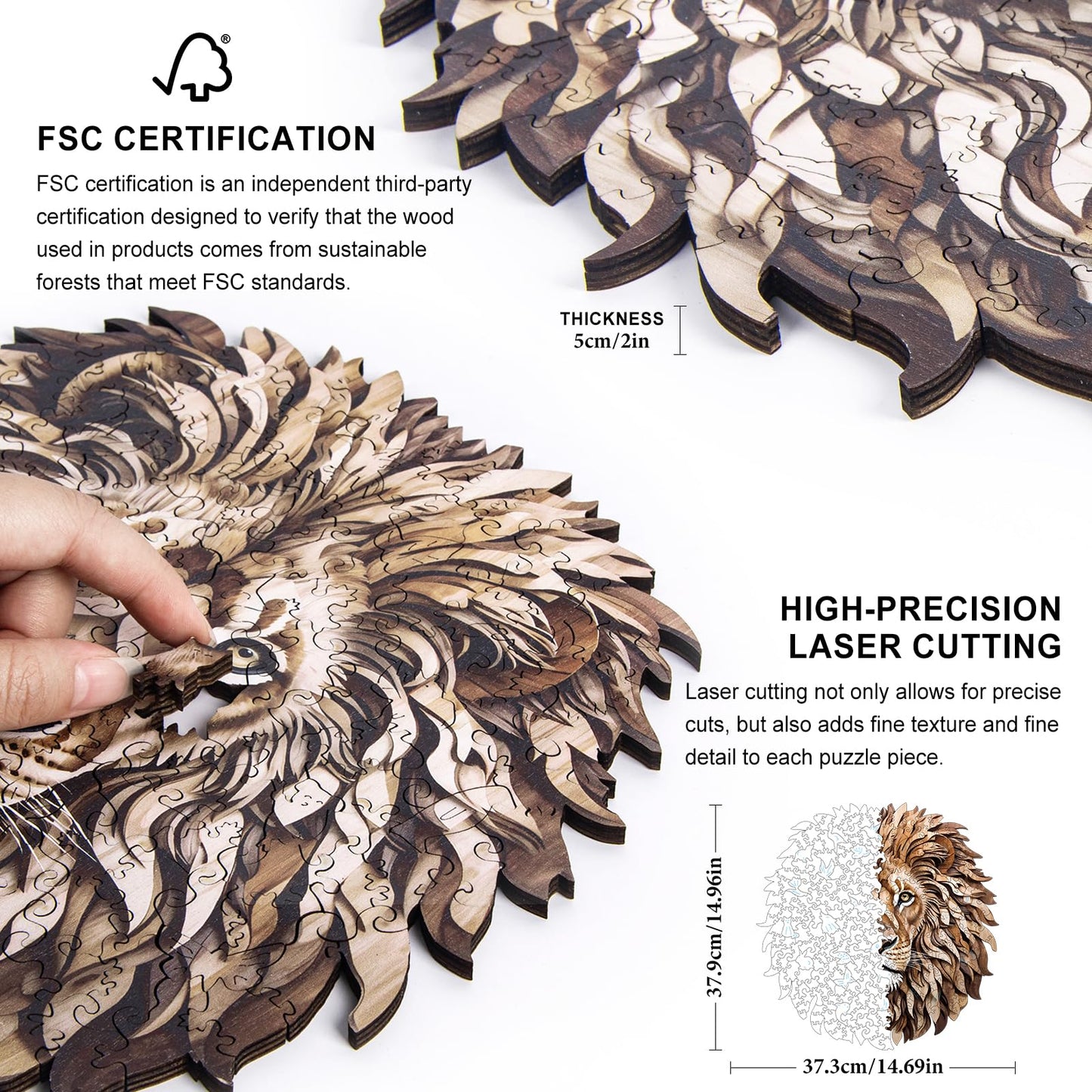 Wooden Puzzles for mature-themeds - 300 Pieces Lion Unique Shaped Wooden Jigsaw Puzzles for mature-themeds  King Size 14.69'' x 14.96'' mature-themed Wood Puzzles for Family Friend Game