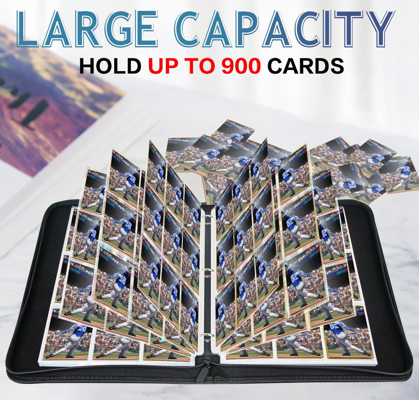 900 Pockets Trading Card Binder, Baseball Card Binder Album, Top Loading Pockets Card Collector Album, Pu Leather Card Collector