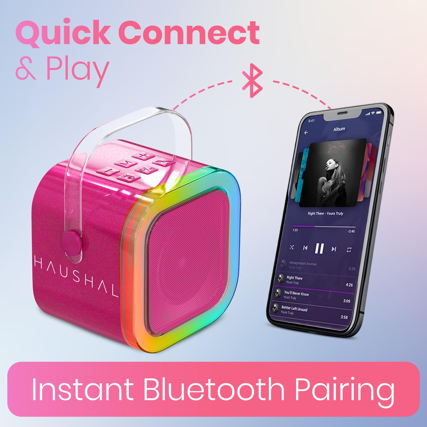 HAUSHALT Mini Karaoke Machine for mature-themeds Kids Teen with 2 Wireless Microphones  Birthday Gift Girls 8-12  Toys for Ages 5-7  Small Portable Bluetooth Speaker  Mini Microphone  Teens Car Singing Mic