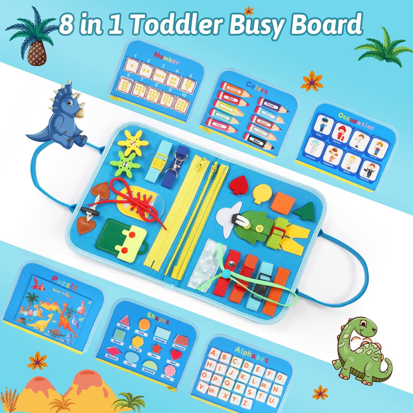 Toddler Busy Board For 1 Years Old, Montessori Learning Toys Busy Book For Toddlers 1-3 Educational Activity Basic Dress Motor S