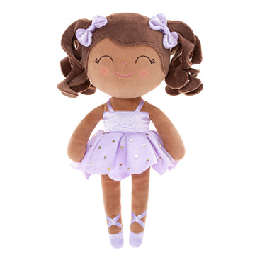 Gloveleya Baby Dolls Soft Snuggly Curly Hair Ballerina Doll First Baby Girl Gifts Plush Tanned Ballet Doll With Lace Mesh Dress Purple 14Inches Ballerina Series