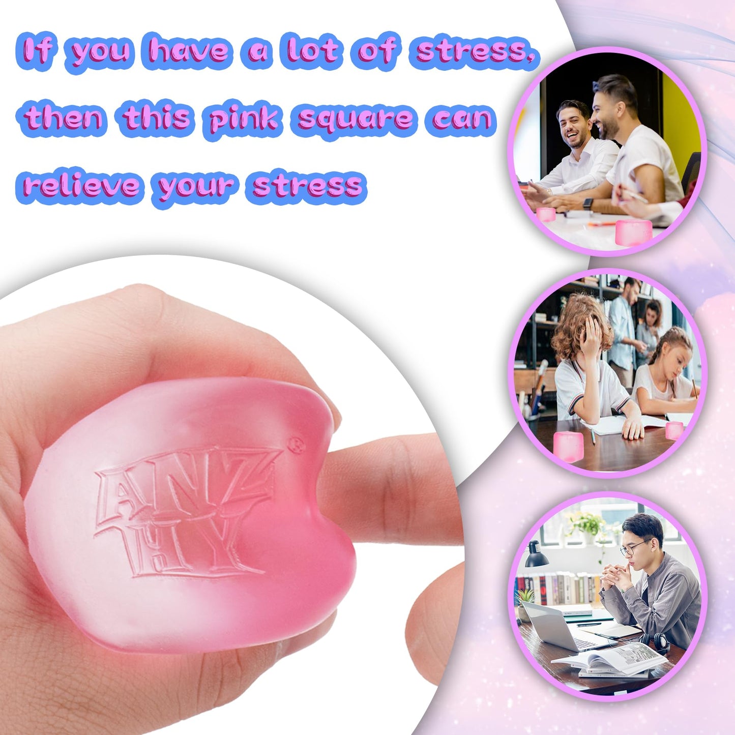 Stress Cube For Kid & Adults, Gel Filled Squishy Toys For Kids Stress Relief - High Density Squeeze Balls For Students Calming -