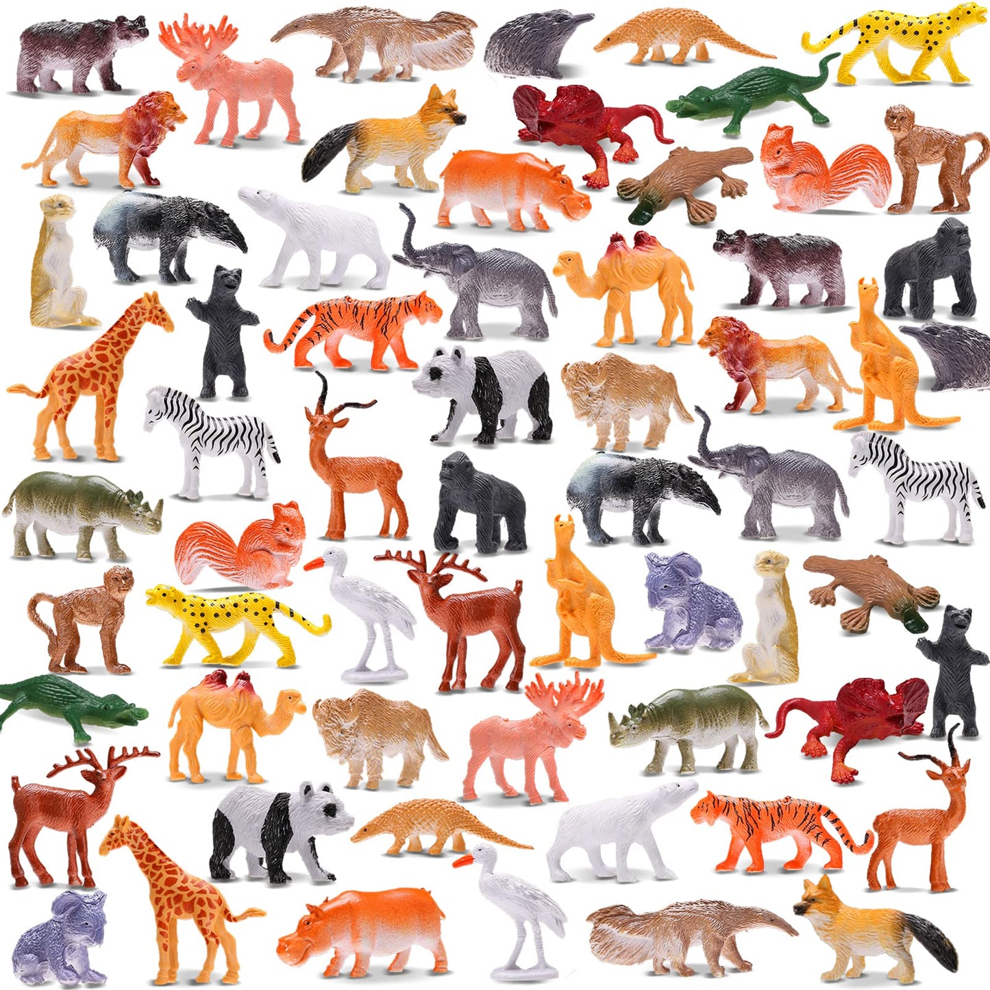KarberDark Animal Toy Set - 64-Piece Multicolor Plastic Jungle Figures for Kids - Party Favors, Goodie Bag Stuffers, Classroom Rewards