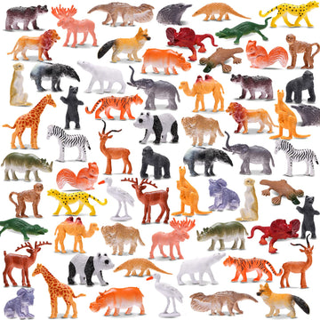 KarberDark Animal Toy Set - 64-Piece Multicolor Plastic Jungle Figures for Kids - Party Favors, Goodie Bag Stuffers, Classroom Rewards