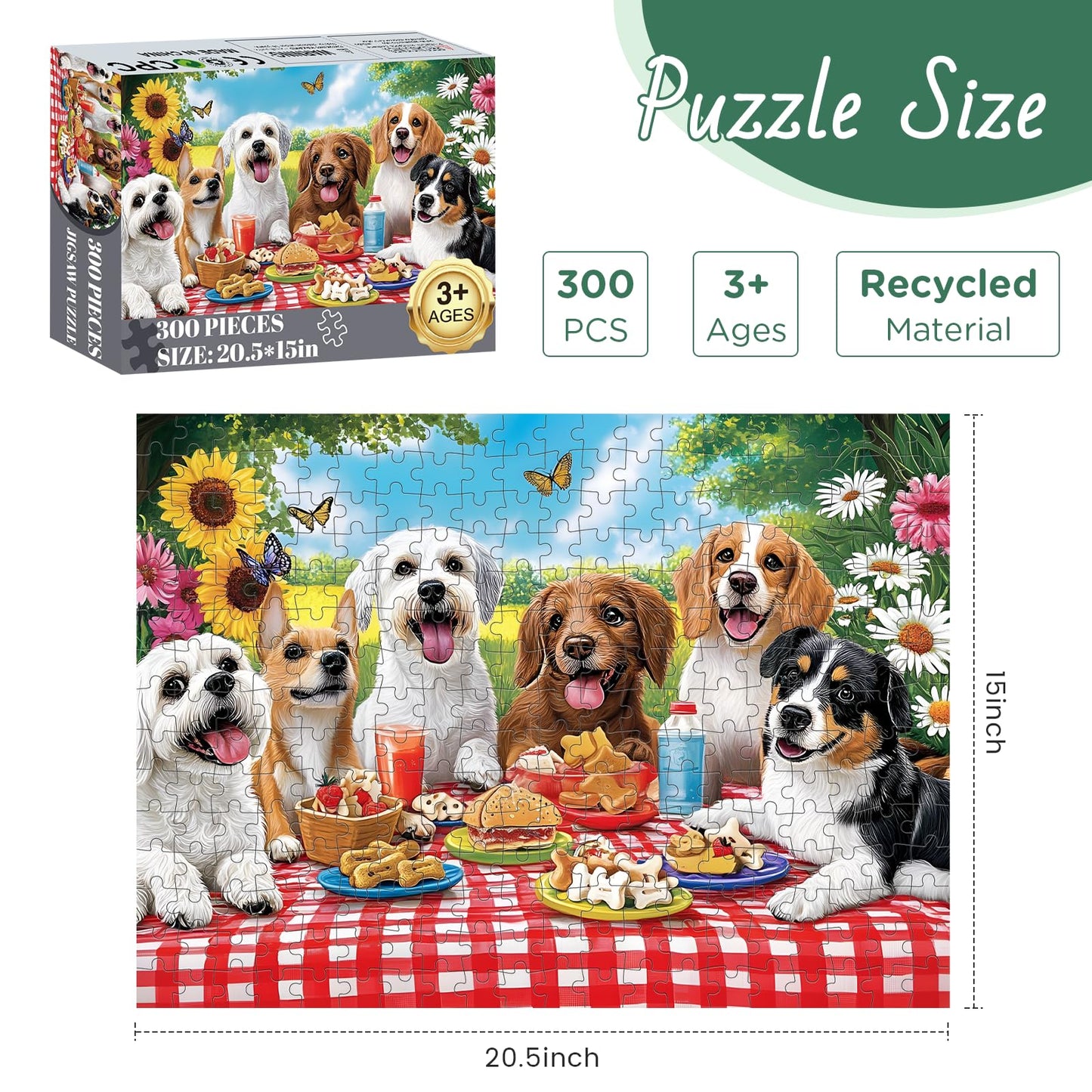 300 Pieces Puzzles for mature-themed  Dog Jigsaw Puzzles 300 Pieces for mature-themeds Children Seniors  Vibrant Imagery Flower Jigsaw Puzzle  Challenging Activity Game Gift for Family Friends 20.5x15 Inches