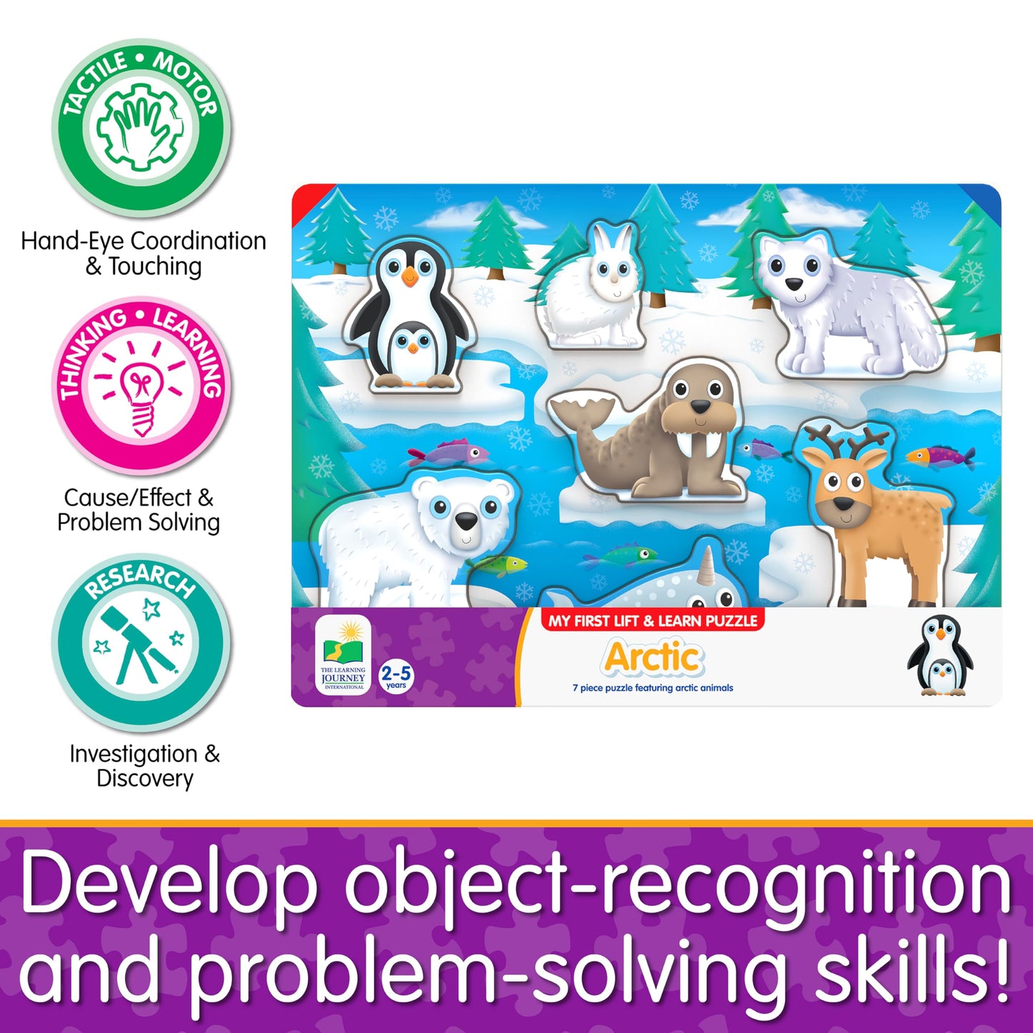 The Learning Journey My First Lift & Learn - Artic 7 Piece Tray Puzzle | Educational Puzzle For Toddlers Ages 2-5 | Fun Tray Puz