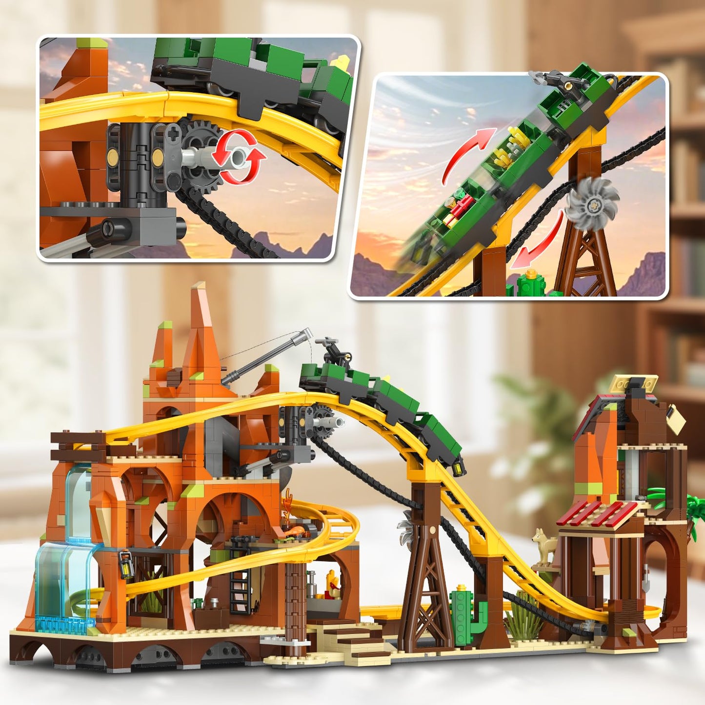 INSOON Western Roller Coaster Building Set  Rollercoaster Building Toy with Mine Train  Lifting Chain Drive  Carriage  1270PCS Mining Coaster Model Playset Gift for mature-themeds Teens Kids Boys Girls 10-12+