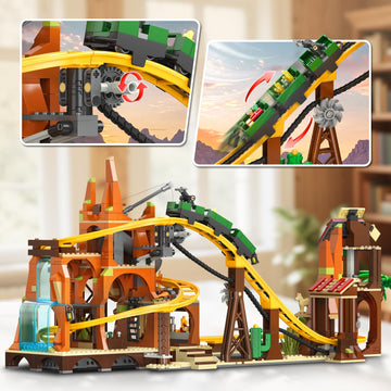 INSOON Western Roller Coaster Building Set  Rollercoaster Building Toy with Mine Train  Lifting Chain Drive  Carriage  1270PCS Mining Coaster Model Playset Gift for mature-themeds Teens Kids Boys Girls 10-12+