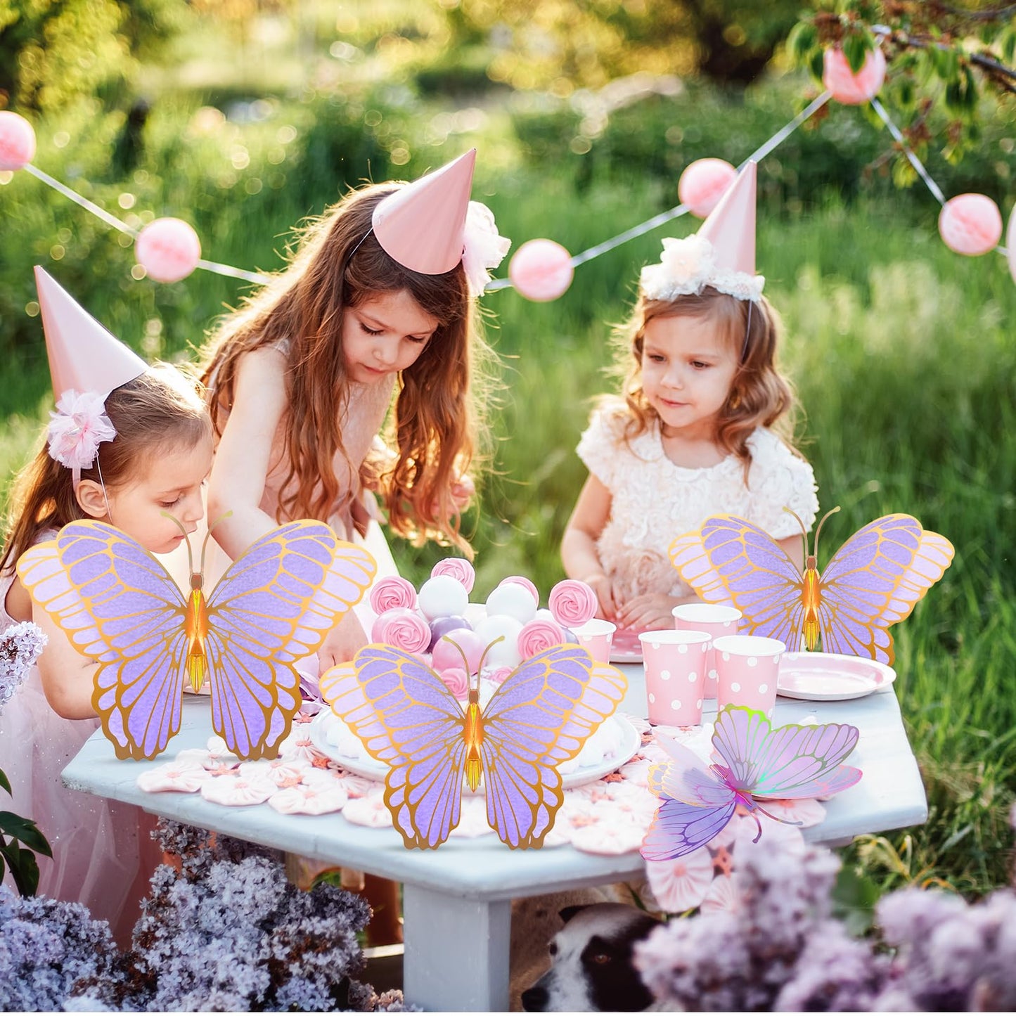 Wettarn 20 Pcs Butterfly Centerpieces For Tables Butterfly Party Decorations 3D Golden Butterfly Table Toppers Centerpiece For Girl Party Birthday Baby Shower (Purple,12 X 9 In,10 X 7 In)