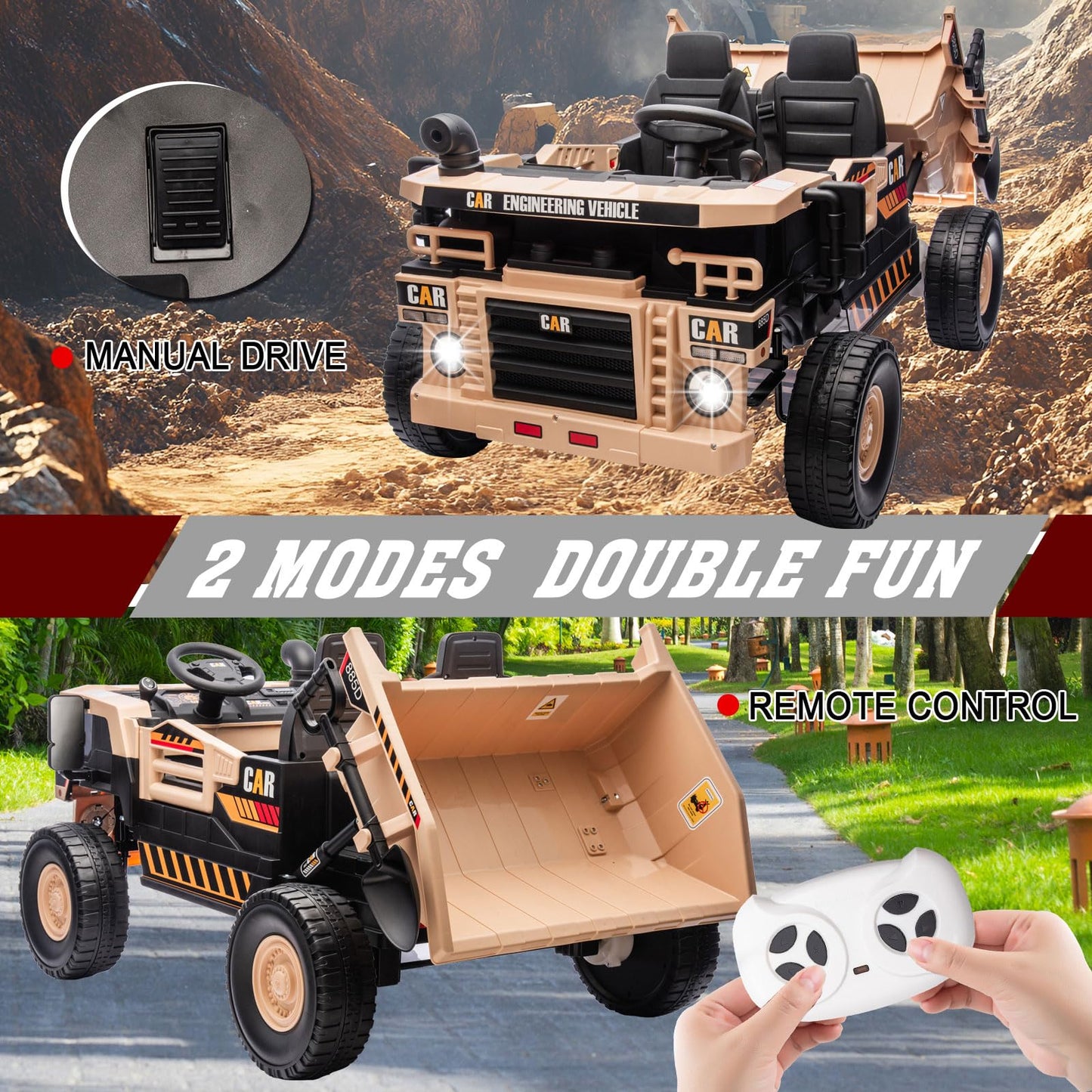 Ride On Dump Truck 24V, 4Wd Kids Car With Remote Control, Electric Dump Bed And Shovel, Ride On Construction Vehicles 4X70W Powe