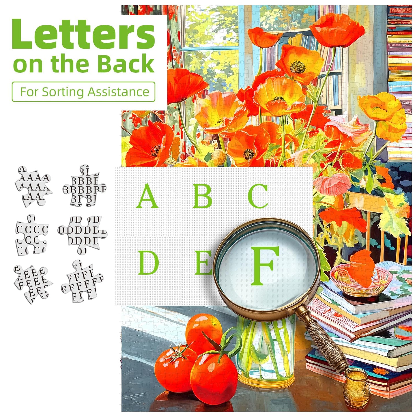 500 Piece Jigsaw Puzzle for mature-themeds Orange Floral Art enhanced 15 x23  Beautiful Flowers Large Piece Puzzle with Books Tomatoes Still Life Challenging Gift for Women  Men  Puzzle Lovers