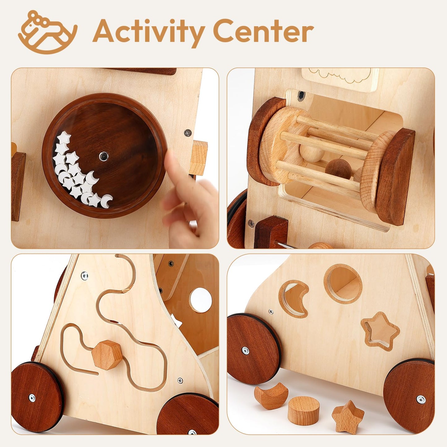 Woodtoe Wooden Baby Walker, Adjustable Speed Push Walker, Montessori Walker for Boys and Girls, Baby Activity Center, Sit to Sta