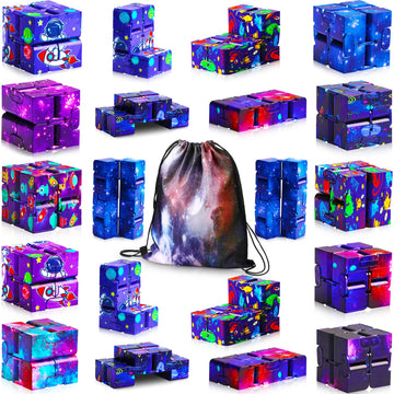 20 Pcs Galaxy Infinity Cube Toy Bulk with Bag Mini Blocks Cube Gadget Sensory Toy Stress Anxiety Relief Magic Puzzle Flip Hand H