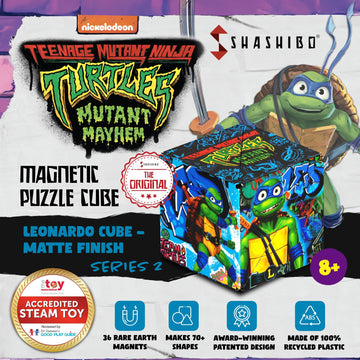 Shashibo Shape Shifting Box - Magnetic Fidget Cube, Leo Series 2, Turtles Design, 36 Rare Earth Magnets, Transforms into 70+ Shapes
