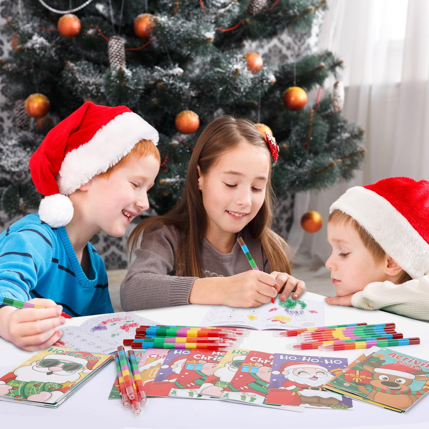 BenLouis 12 Christmas Mini Activity Books with 12 Crayons for Kids ages 4-8-16 Xmas Party Favors Bulk Different Brain Game for C