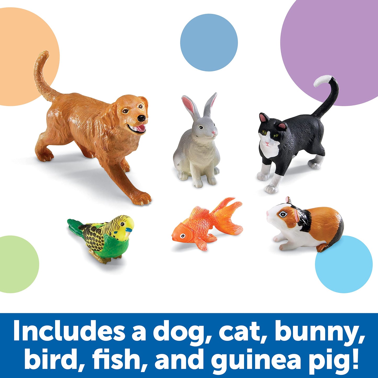Learning Resources Jumbo Domestic Pets Set - 6 Multi-color Plastic Toys, Ages 2+, Model LER0688, Ideal for Preschool Learning
