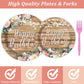 Tevxj 96PCS Spring Pink Floral Birthday Party Plates Wood Grain Flower Rustic Tableware Set for Girls Kids Bridal Shower Party S