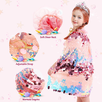 Limiroler Princess Dress Up Toys Mermaid Dress Up Cape Kit 9 Pcs Gift Set For Little Girls 3-8 Years Old, Princess Dress Up Clothes Set Gift For Birthday Christmas Party Halloween (Pink)