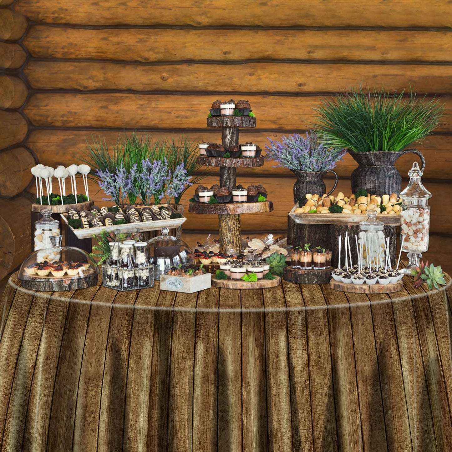 PIXHOTUL Wood Grain Plastic Tablecloths - 84 x 84 inch, 3 Pcs for Cowboy Party & Vintage Farmhouse Decor
