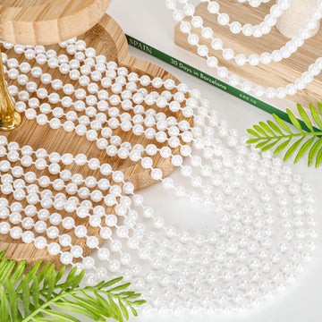 100PCS Bead Necklace, White Mardi Gras Beads Necklaces Bulk, 33'' Metallic Round Beads Accessories, Bead Necklace Holiday Events
