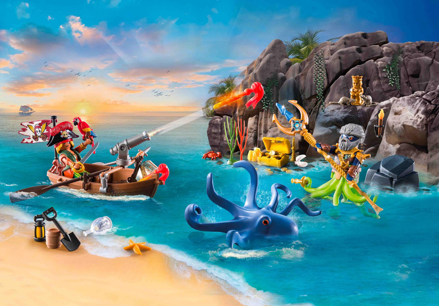 Playmobil Pirates Advent Calendar 71636 - 24 Surprises, Two Figures & Giant Octopus, Multicoloured, Magical Toys for Ages 4+