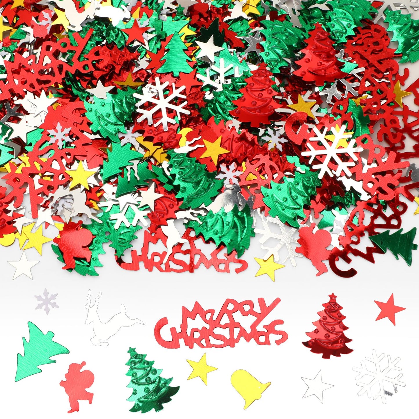 MARFOREVER Christmas Glitter Confetti, ChristmasTable Confetti Decorations Red Green White Sprinkles Santa Claus Tree Elk Snowfl