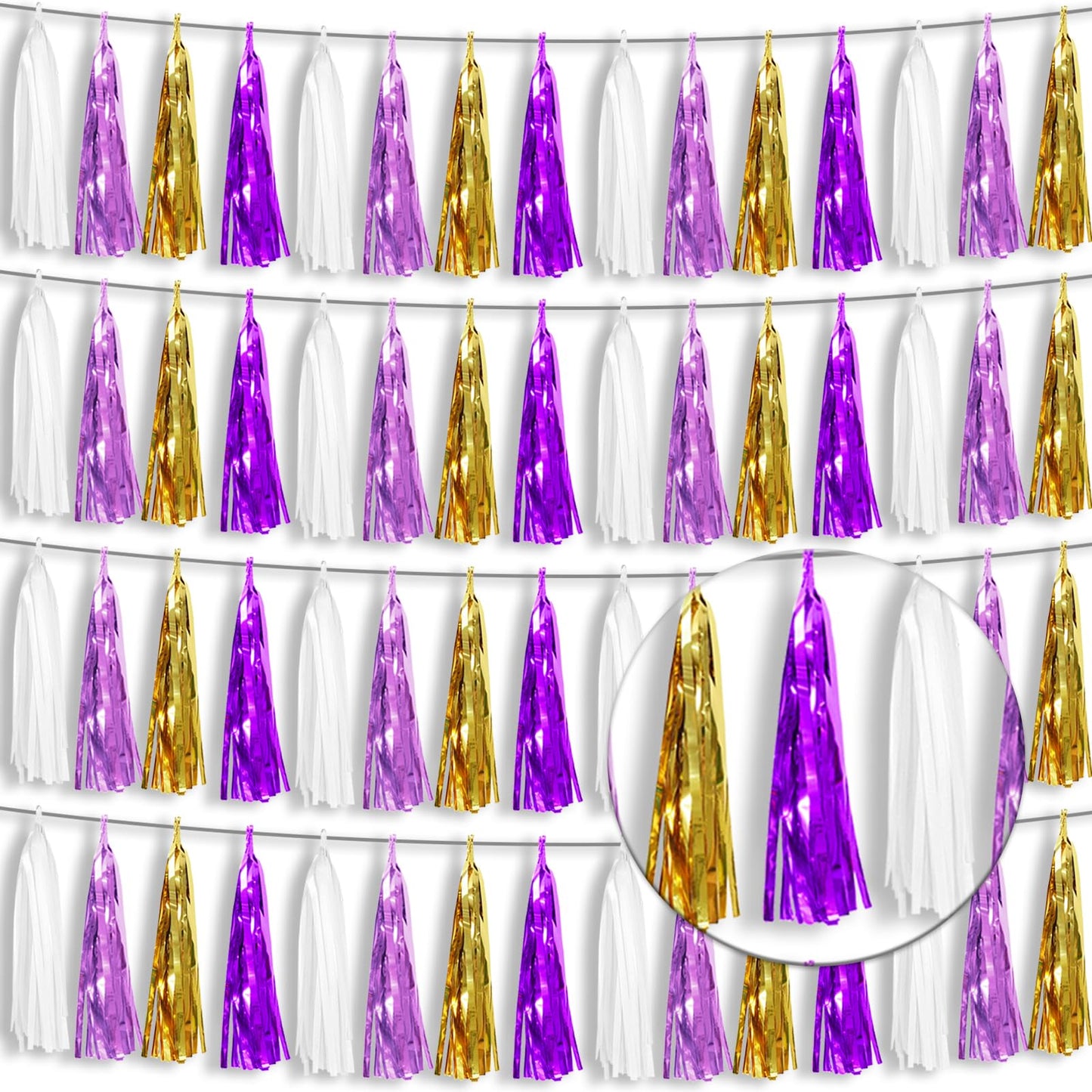 4P Purple-Gold Foil Fringe Tassel Banner Garland Metallic Tinsel Streamers Wall Hanging Curtain Backdrop Banners for Parade Floa