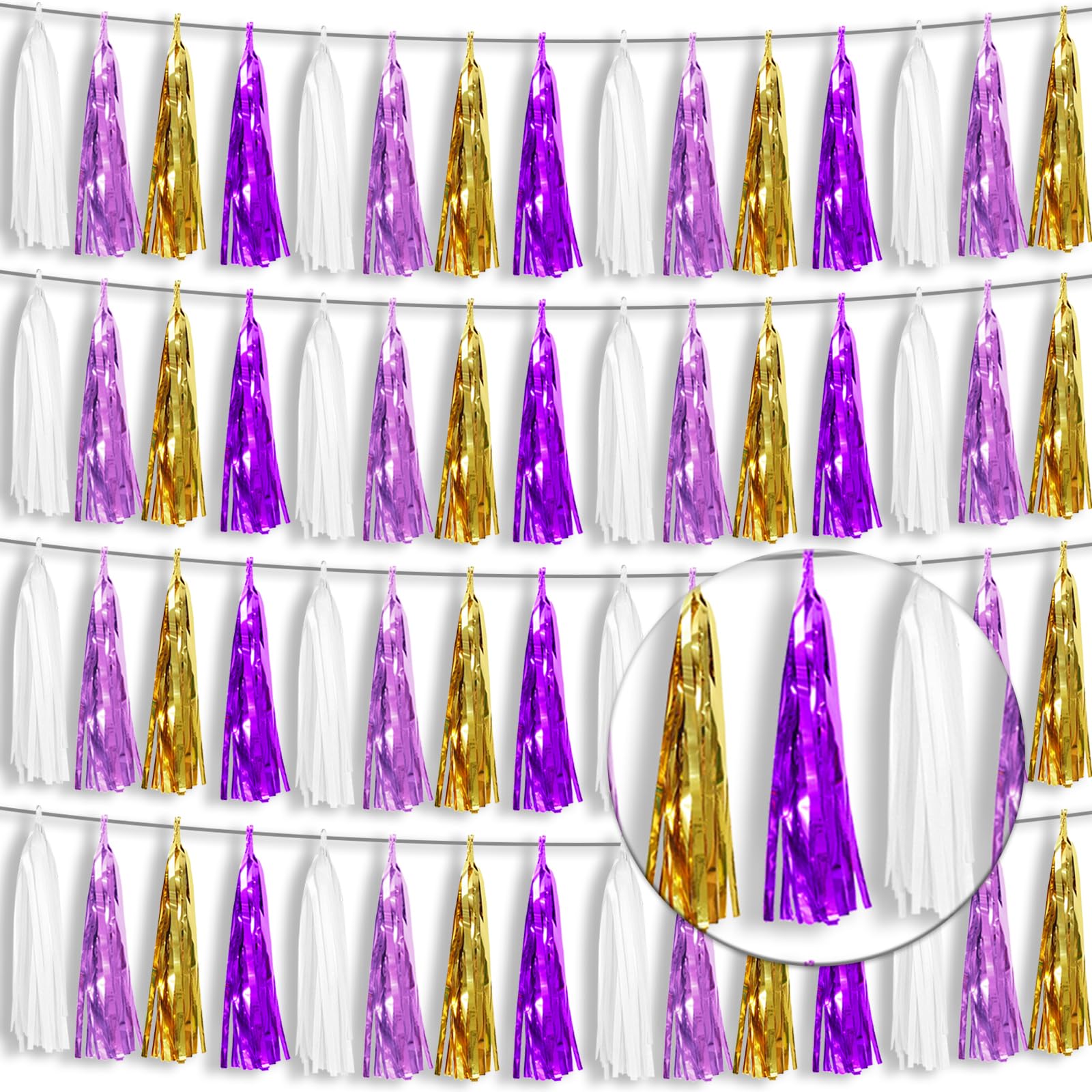 4P Purple-Gold Foil Fringe Tassel Banner Garland Metallic Tinsel Streamers Wall Hanging Curtain Backdrop Banners for Parade Floa