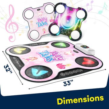 Kidzlane Light Up Dj Dance Mat For Kids - Bluetooth & Aux Compatible - 3 Fun Arcade Games With 5 Difficulty Levels - Detachable Top Mats With Fairytale & Speaker Motives - Adjustable Volume - Ages 6+