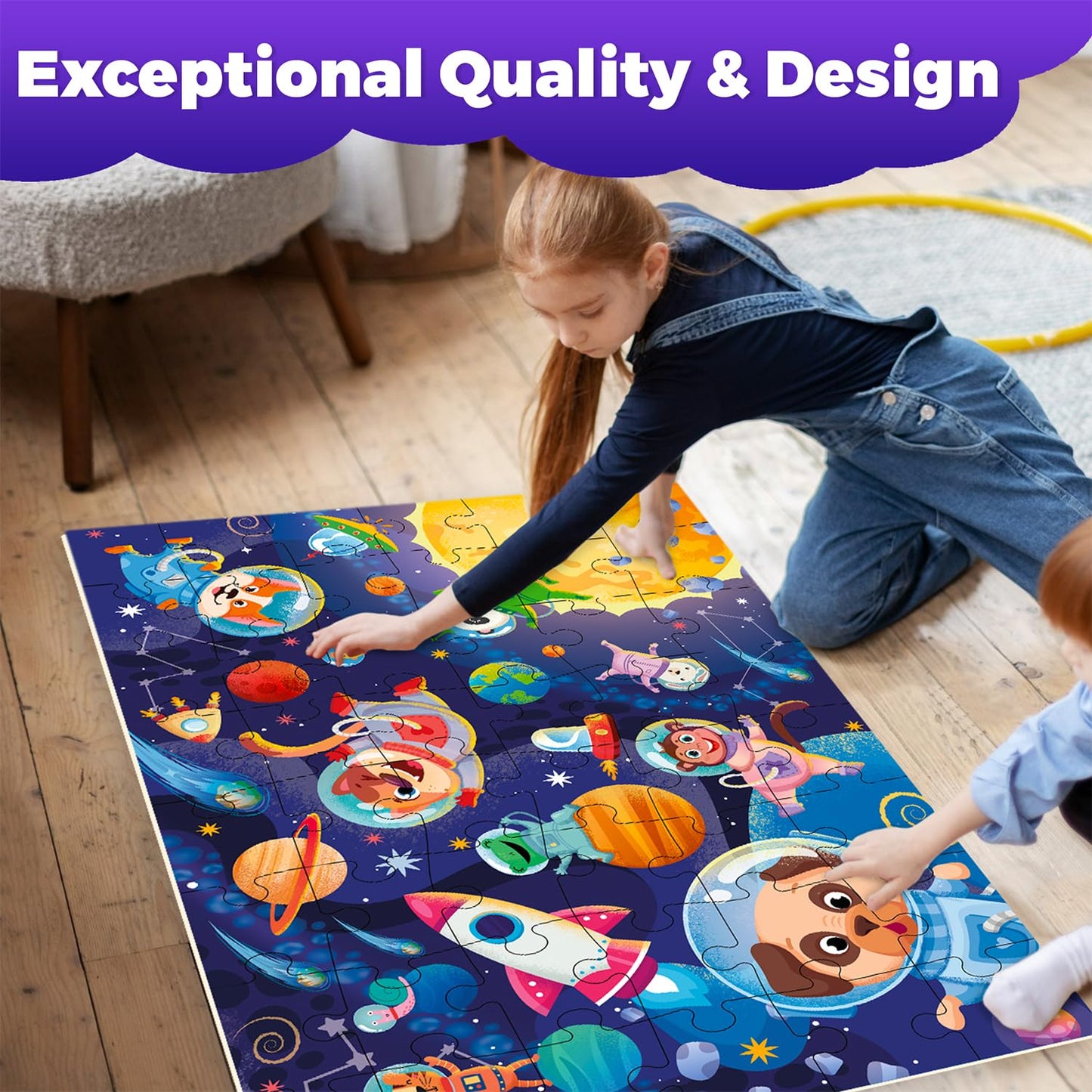 Quokka Giant Floor Puzzle For Kids Ages 4-6 - 2X3 Feet Extra-Thick 48 Pieces Toddler Puzzle Ages 3-5 - Space Educational Activit