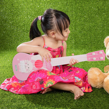 Generic Guitar Toy Pink Rabbit Early Educational Instruments 4 Strings Ukulele Toy Musical Instrument Toy Gift for Toddlers Kids