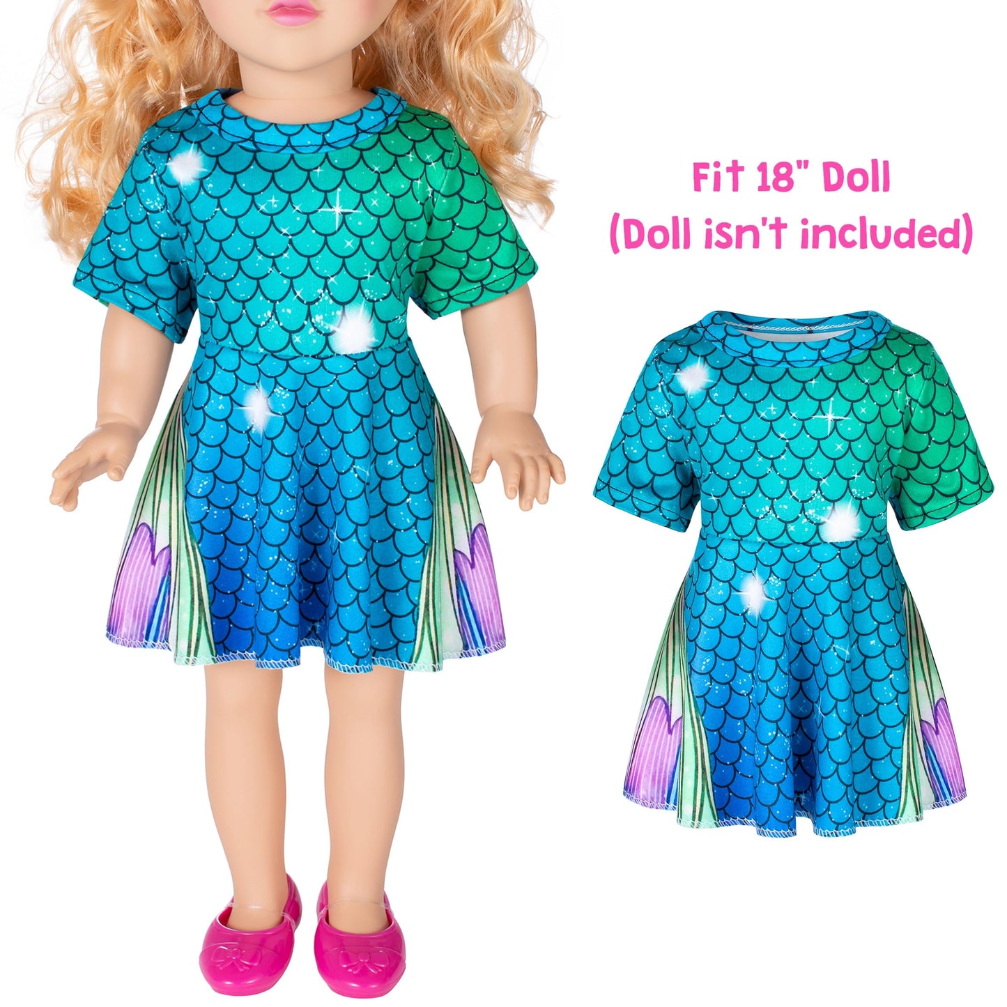 Doll And Girl Matching Nightdress Mermaid Dress Nightgowns Costume For Girl And 18'' American Girl Doll Clothes(1-130)