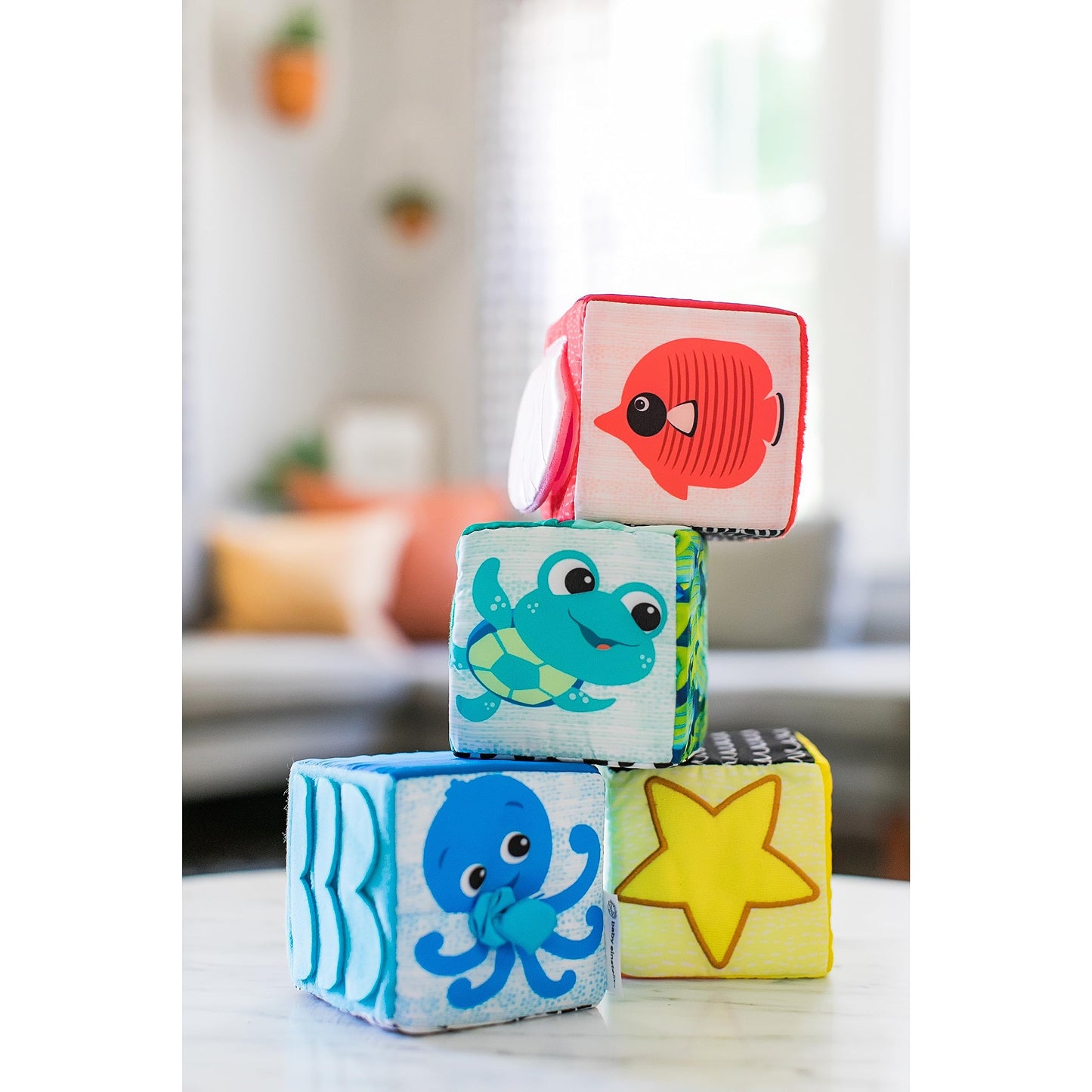 Baby Einstein Soft Blocks Toys, Multi Color, Fabric, 4 Count, Ages 3 Months+ - Model 90629