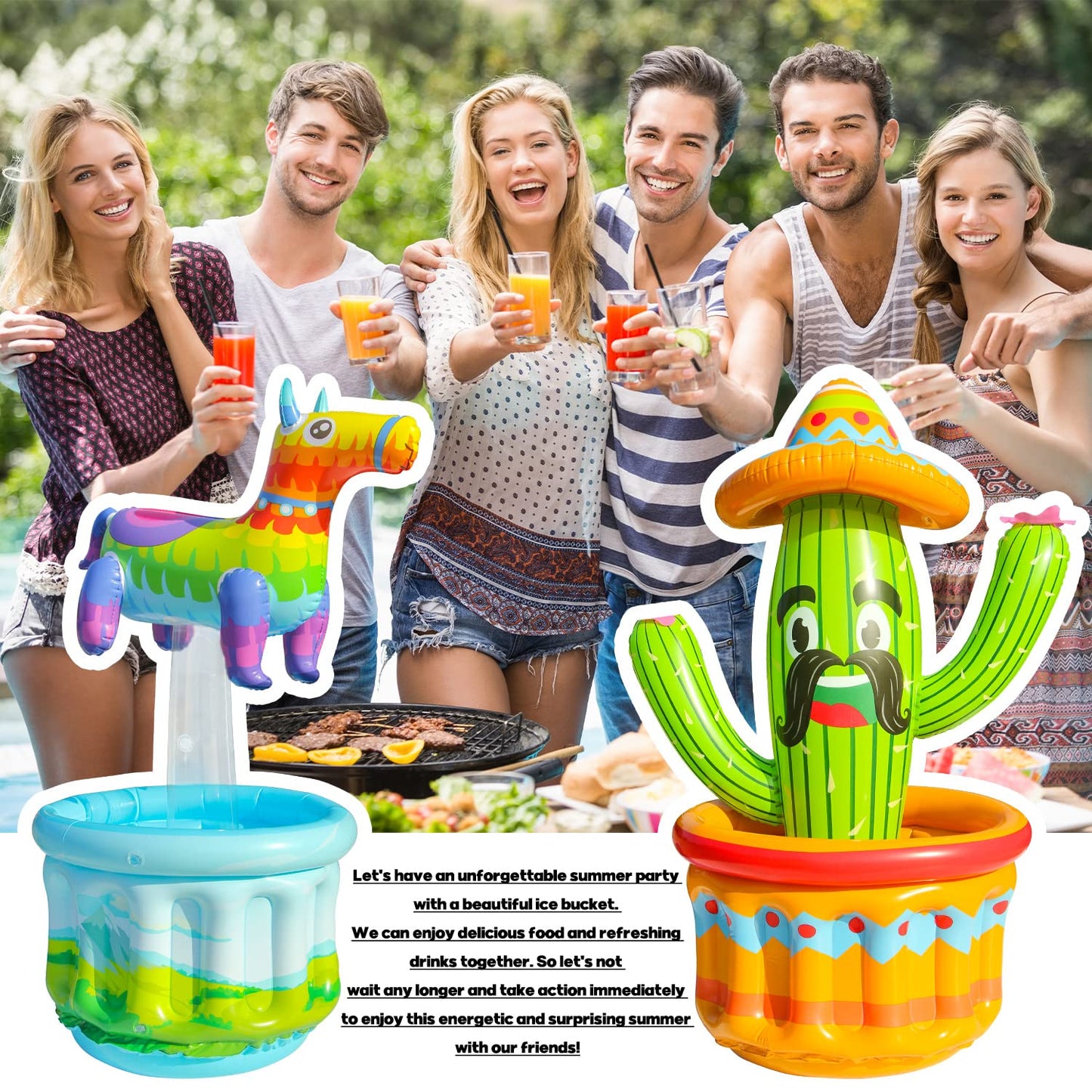 PARENTSWELL 47.5   Drink Cooler for Parties, 2 Pack Inflatable Cactus Ice Bucket for BBQ, Bachelorette Supplies, Pool Party, P