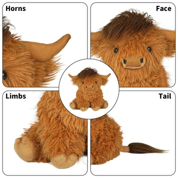 Tonpect Highland Cow Stuffed Animal With Mooing Sound, 9 Inch Brown Colored, Farm Cow Toy For Boys Girls Gift Decoration